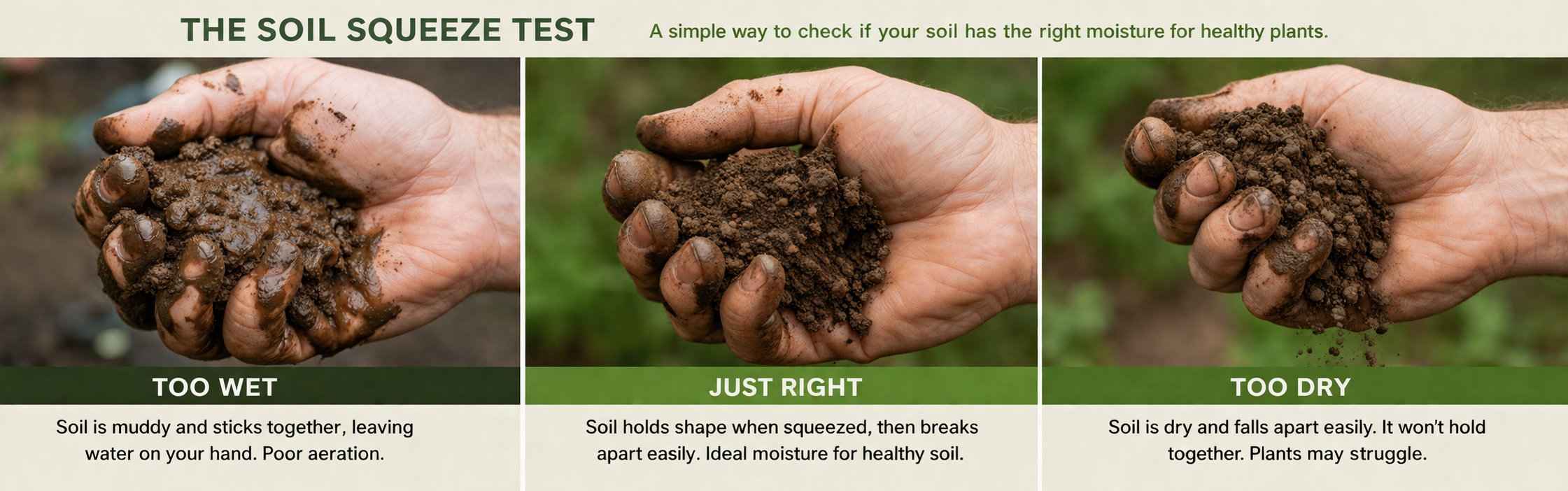 soil test for health hand holding soil 3 different soil types